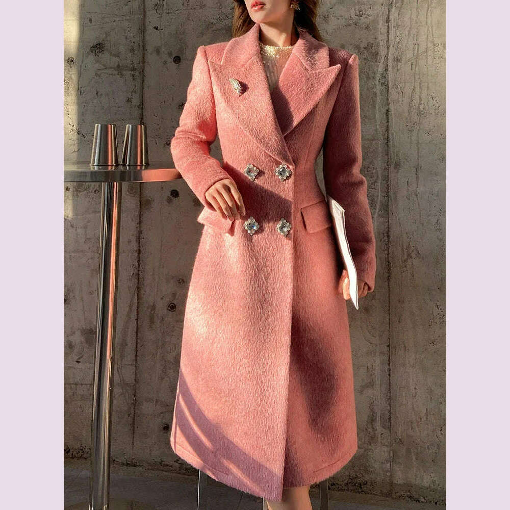 KIMLUD, Dabuwawa Notched Double Sided Woolen Long Coat Women New Arrival Epaulet Double Breasted Jacket Elegant Outwear ACGN DM1DCO017, KIMLUD Womens Clothes