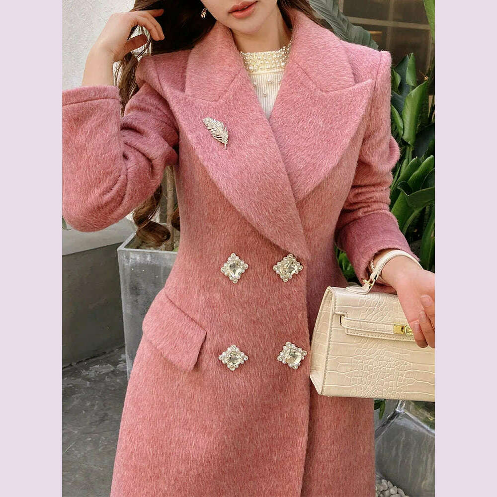 KIMLUD, Dabuwawa Notched Double Sided Woolen Long Coat Women New Arrival Epaulet Double Breasted Jacket Elegant Outwear ACGN DM1DCO017, KIMLUD Womens Clothes