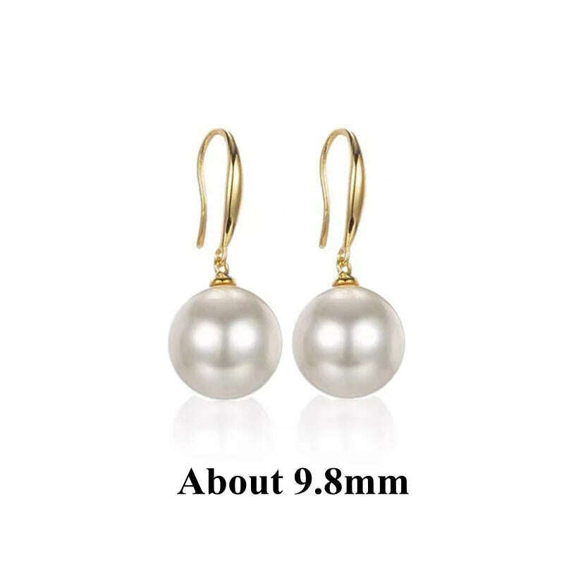 KIMLUD, DALLET Women's Round White Pearl Earrings Aaa+ Quality Selected Natural Freshwater Pearls 8ｍｍ-10mm Real 18k Gold Jewelry Au750, 1 About 9.8mm, KIMLUD APPAREL - Womens Clothes