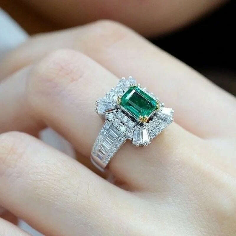 KIMLUD, Dazzling Natural Gemstone Emerald Ring Women Wedding Engagement Fine Jewelry Size 6-10, KIMLUD Womens Clothes