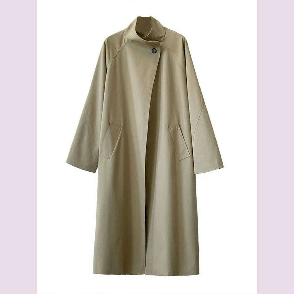 KIMLUD, DEAT Fashion Women Trench Coat Big Lapel Loose Long Sleeves Single Button Gray Sashes Loose Windbreaker Autumn 2025 New 7AB5197, KIMLUD Womens Clothes