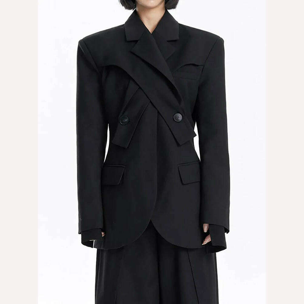 KIMLUD, DEAT Fashion Women's Blazer Deconstruction Cross Necked Double Breasted Wait Long Sleeve Suit Jackets Autumn 2024 New 7AB1277, KIMLUD Womens Clothes