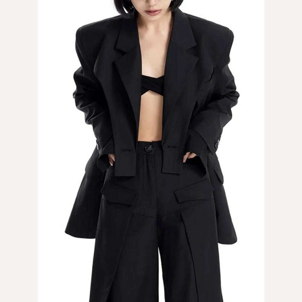 KIMLUD, DEAT Fashion Women's Blazer Deconstruction Cross Necked Double Breasted Wait Long Sleeve Suit Jackets Autumn 2024 New 7AB1277, KIMLUD Womens Clothes