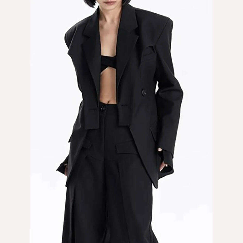 KIMLUD, DEAT Fashion Women's Blazer Deconstruction Cross Necked Double Breasted Wait Long Sleeve Suit Jackets Autumn 2024 New 7AB1277, KIMLUD Womens Clothes