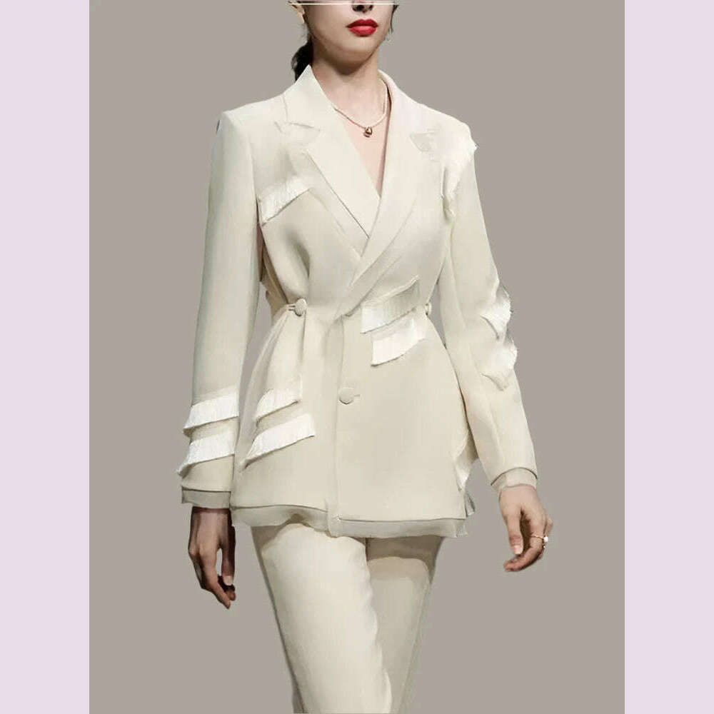 DEAT Fashion Women's Blazer Notched Single Breasted Tassel Waist Retraction Designer Suit Jackets Summer 2024 New Tide 1DH5939 - KIMLUD