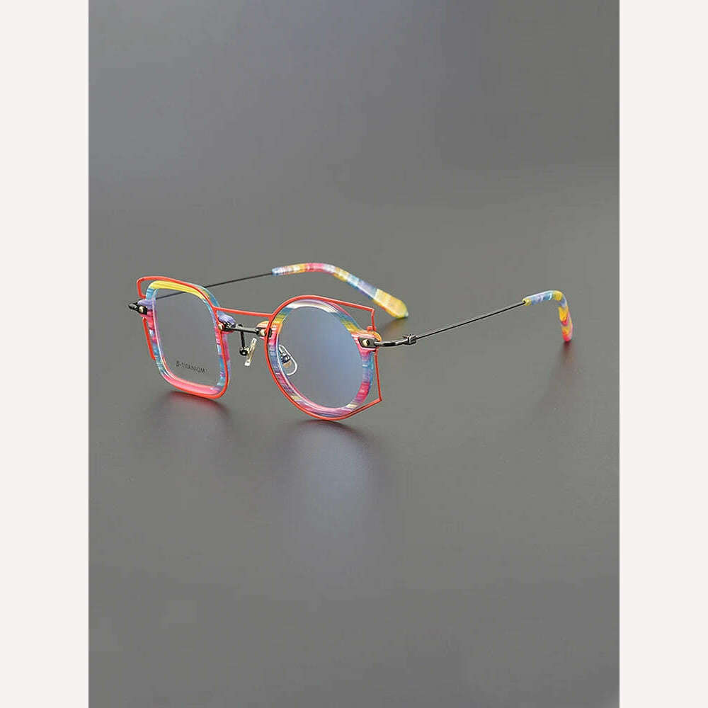 Designer square frame personality niche glasses frame round retro fashion spell multicolor optics prescription myopia glasses - KIMLUD