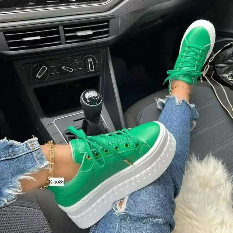 KIMLUD, Designer Women Leather Platform Casual Shoes Fashion Solid Color Chunky Heel Sneakers Flat Sports Shoes Female Zapatillas Mujer, KIMLUD Womens Clothes