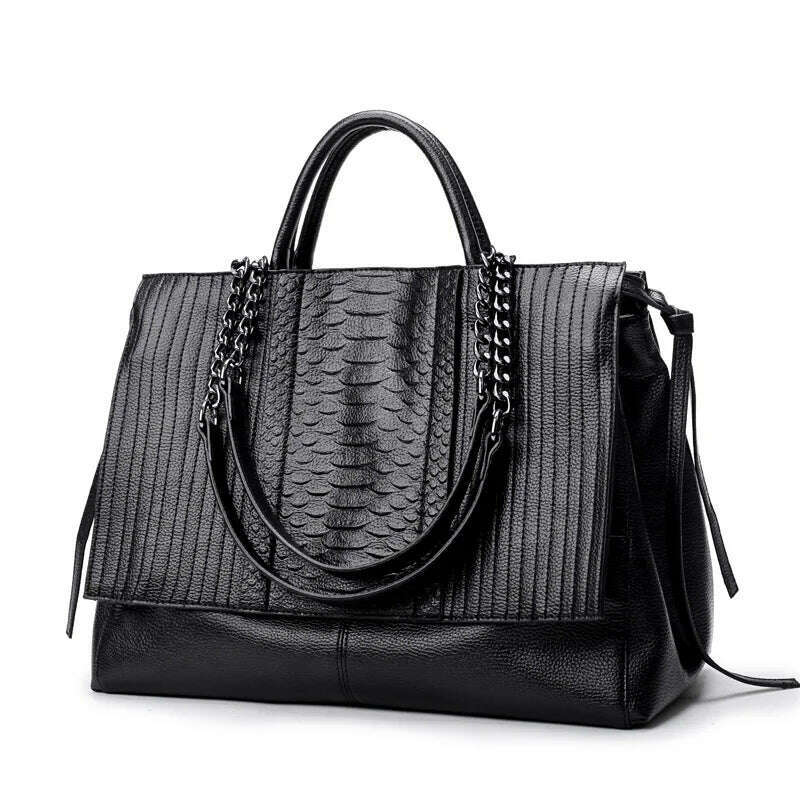 Designer Women's Handbag Luxury Crocodile Pattern Handbag Chain Women's Shoulder Bag Black Business Tote Bag - KIMLUD