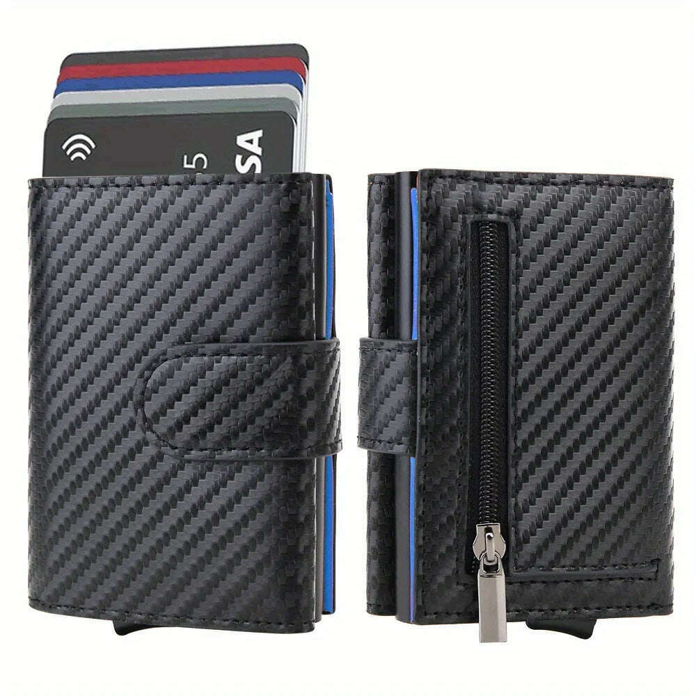 DIENQI Carbon Fiber Rfid Wallet Male Money Card Holder Pocket Mini Wallet Women Men Smart Purses Automatic Pop Up Valet Walet - KIMLUD