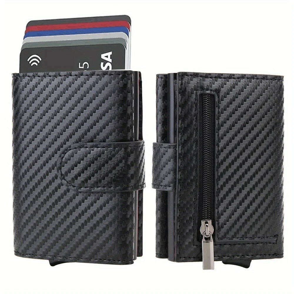 DIENQI Carbon Fiber Rfid Wallet Male Money Card Holder Pocket Mini Wallet Women Men Smart Purses Automatic Pop Up Valet Walet - KIMLUD