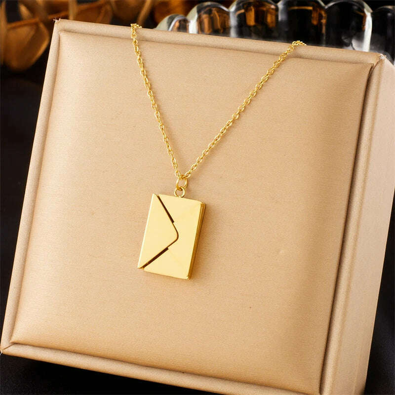 DIEYURO 316L Stainless Steel Gold Color Envelope Pendant Necklace For Women Fashion New Party Gift Neck Chain Jewelry Colar - KIMLUD