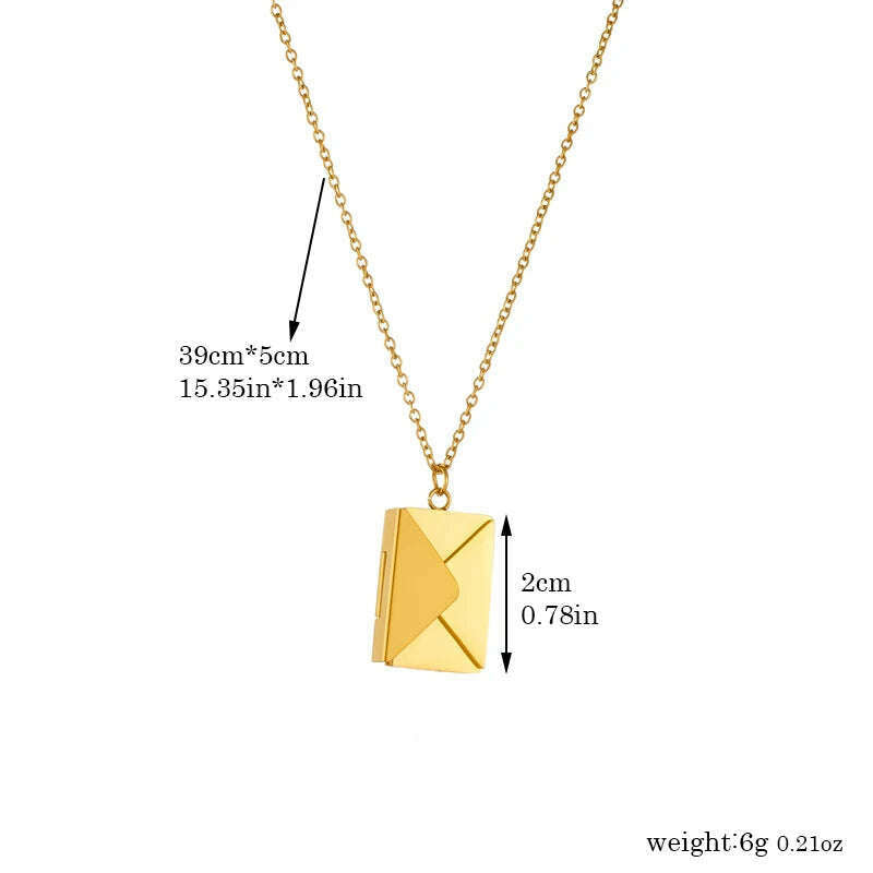 DIEYURO 316L Stainless Steel Gold Color Envelope Pendant Necklace For Women Fashion New Party Gift Neck Chain Jewelry Colar - KIMLUD