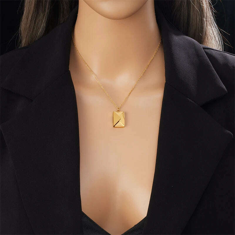 DIEYURO 316L Stainless Steel Gold Color Envelope Pendant Necklace For Women Fashion New Party Gift Neck Chain Jewelry Colar - KIMLUD