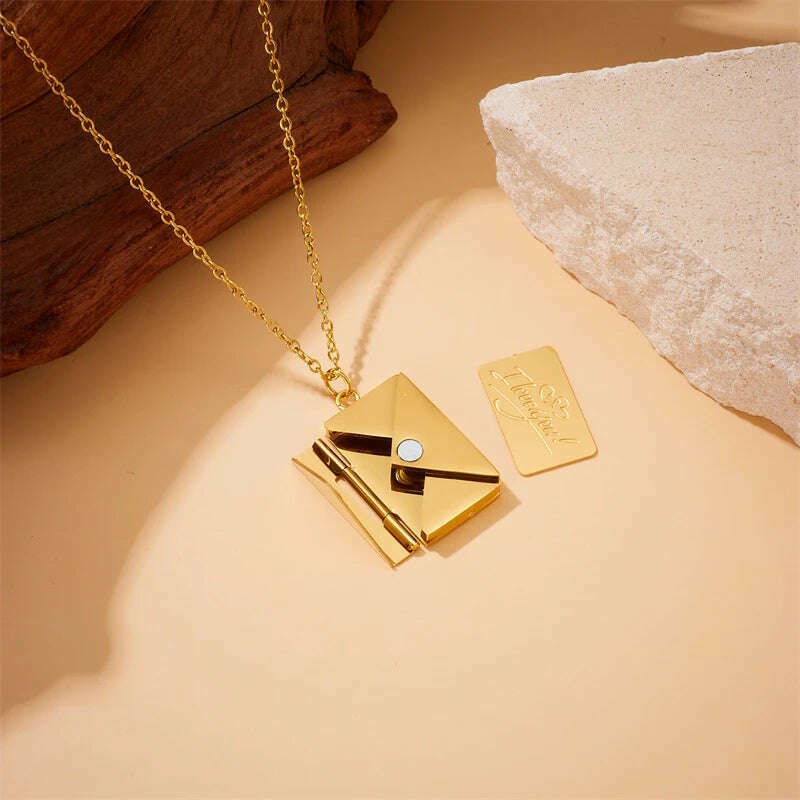 KIMLUD, DIEYURO 316L Stainless Steel Gold Color Envelope Pendant Necklace For Women Fashion New Party Gift Neck Chain Jewelry Colar, KIMLUD Womens Clothes