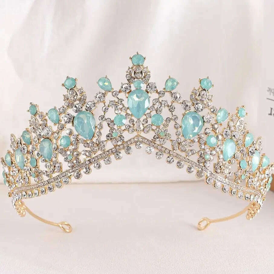 KIMLUD, DIEZI Vintage Baroque Dark Blue Crystal Crown Bridal Hair Accessories Elegant Queen Tiaras Diadem Girls Wedding Dress Headbands, KIMLUD Womens Clothes