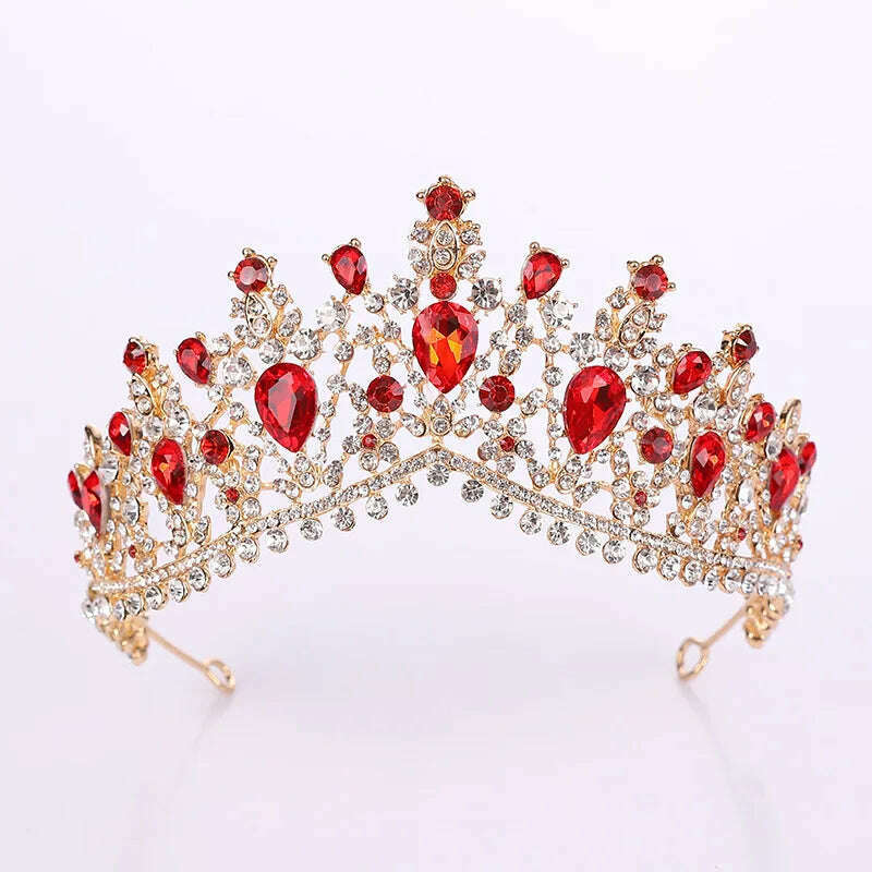 KIMLUD, DIEZI Vintage Baroque Dark Blue Crystal Crown Bridal Hair Accessories Elegant Queen Tiaras Diadem Girls Wedding Dress Headbands, red gold, KIMLUD APPAREL - Womens Clothes