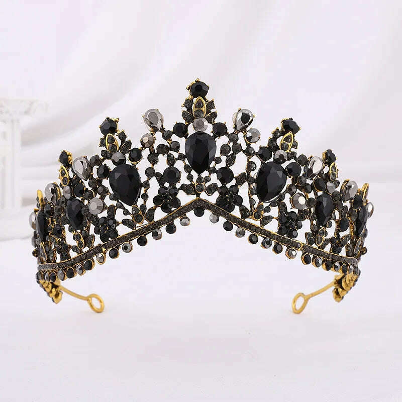 KIMLUD, DIEZI Vintage Baroque Dark Blue Crystal Crown Bridal Hair Accessories Elegant Queen Tiaras Diadem Girls Wedding Dress Headbands, black, KIMLUD APPAREL - Womens Clothes