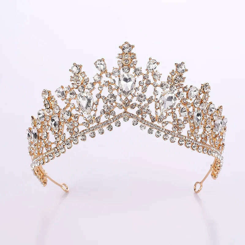 KIMLUD, DIEZI Vintage Baroque Dark Blue Crystal Crown Bridal Hair Accessories Elegant Queen Tiaras Diadem Girls Wedding Dress Headbands, gold, KIMLUD APPAREL - Womens Clothes