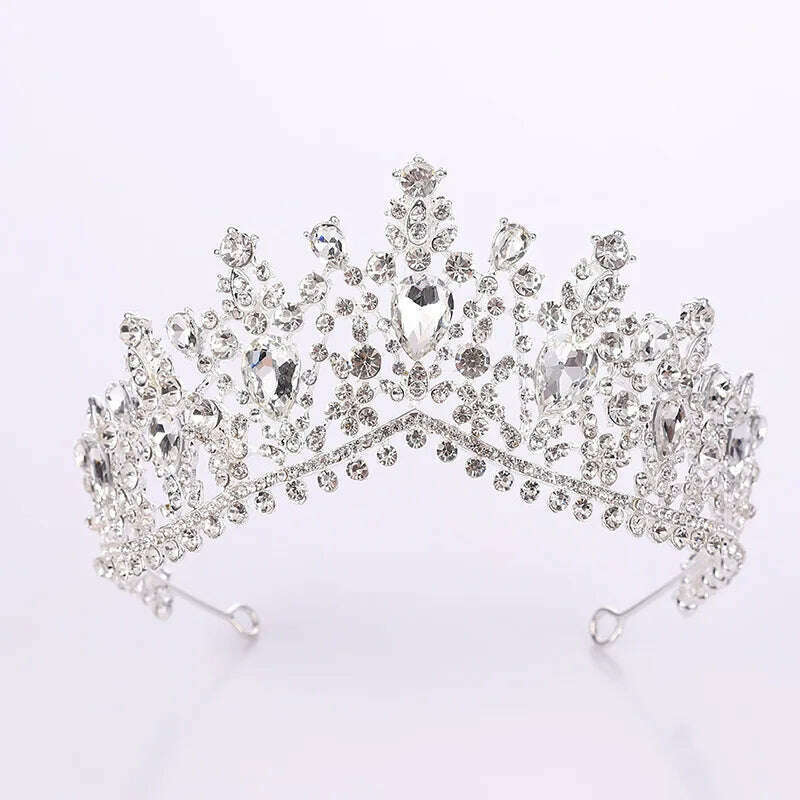 KIMLUD, DIEZI Vintage Baroque Dark Blue Crystal Crown Bridal Hair Accessories Elegant Queen Tiaras Diadem Girls Wedding Dress Headbands, silver, KIMLUD APPAREL - Womens Clothes