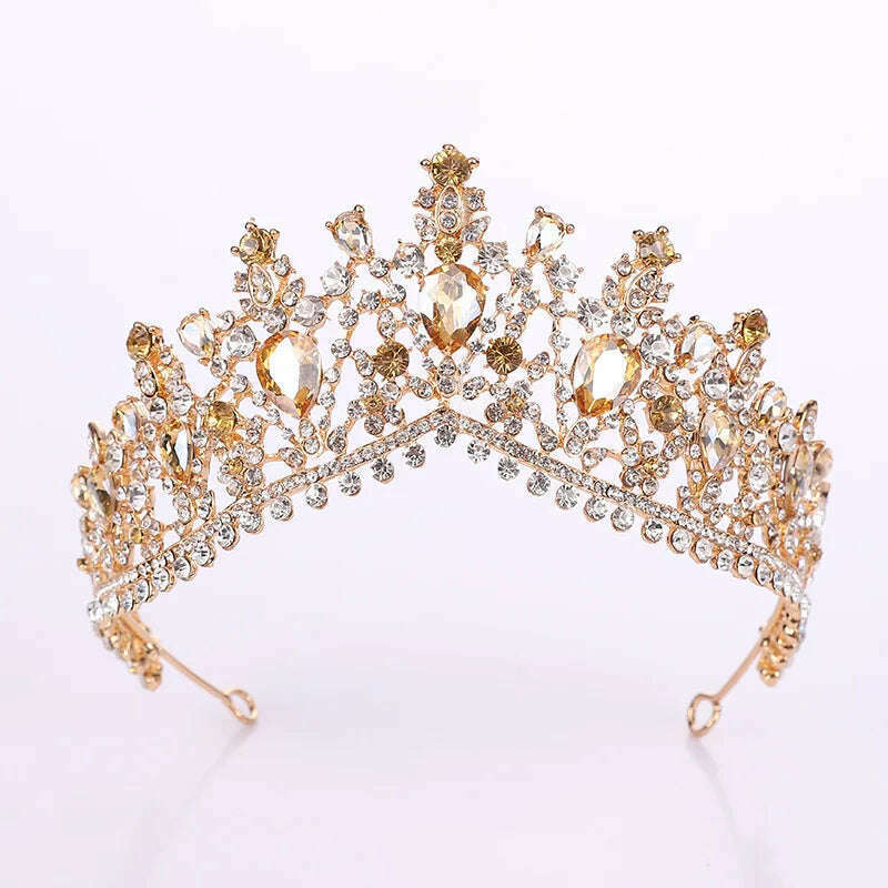 KIMLUD, DIEZI Vintage Baroque Dark Blue Crystal Crown Bridal Hair Accessories Elegant Queen Tiaras Diadem Girls Wedding Dress Headbands, Champagne, KIMLUD APPAREL - Womens Clothes
