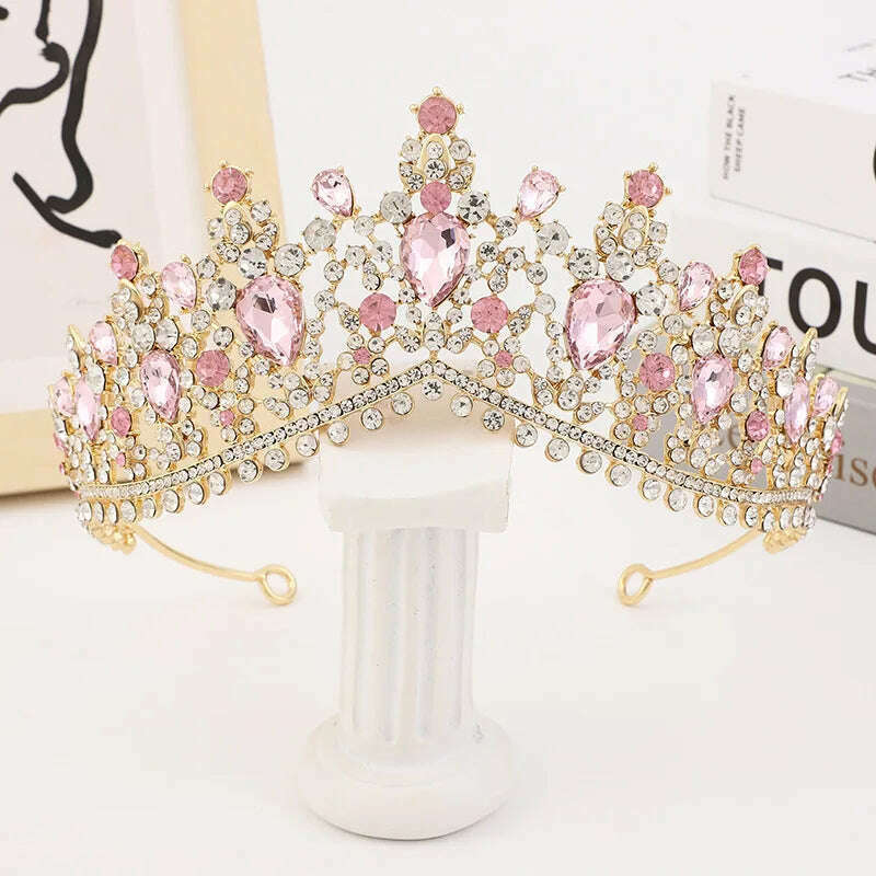 KIMLUD, DIEZI Vintage Baroque Dark Blue Crystal Crown Bridal Hair Accessories Elegant Queen Tiaras Diadem Girls Wedding Dress Headbands, gold red, KIMLUD APPAREL - Womens Clothes