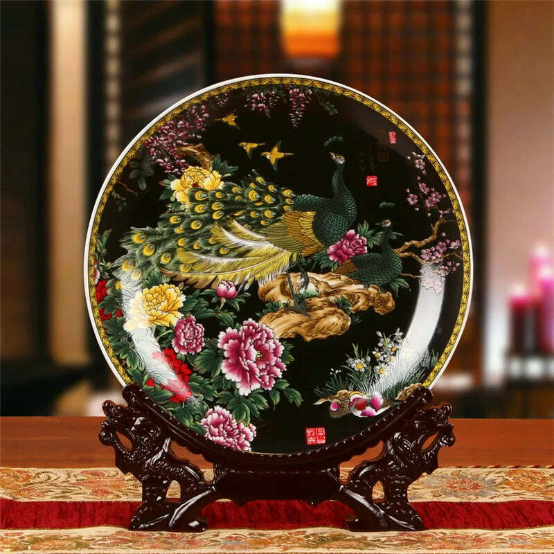 KIMLUD, Dinner Plates China Ceramic Dishes Kitchen Ware Luxury Wedding Gifts Presents European Horse/Peacock Decorative Crafts 10 Inches, KIMLUD Womens Clothes