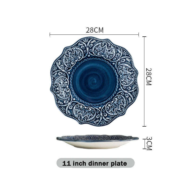 KIMLUD, Dinner Set of Ceramic Dishes Design Full Ceramic Christmas Tableware Plates Ceramics Dishes for Serving Baroque Northern Europe, 11 inch dinner plate, KIMLUD APPAREL - Womens Clothes