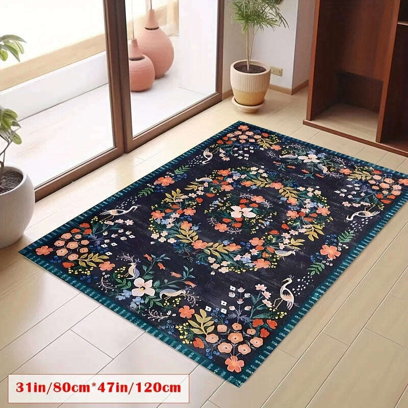 KIMLUD, Distressed Dark Print Pattern Carpet Bohemian Tribal Carpets Persian Floor Mat Entrance Living Room Bedroom Dustproof Rug, KIMLUD Womens Clothes