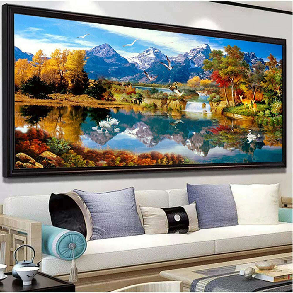 KIMLUD, Diy Diamond Painting Kits Modern Art Nature Landscape Wall Painting Handmade Diamond Embroidery Living Room Bedroom Home Decor, KIMLUD Womens Clothes