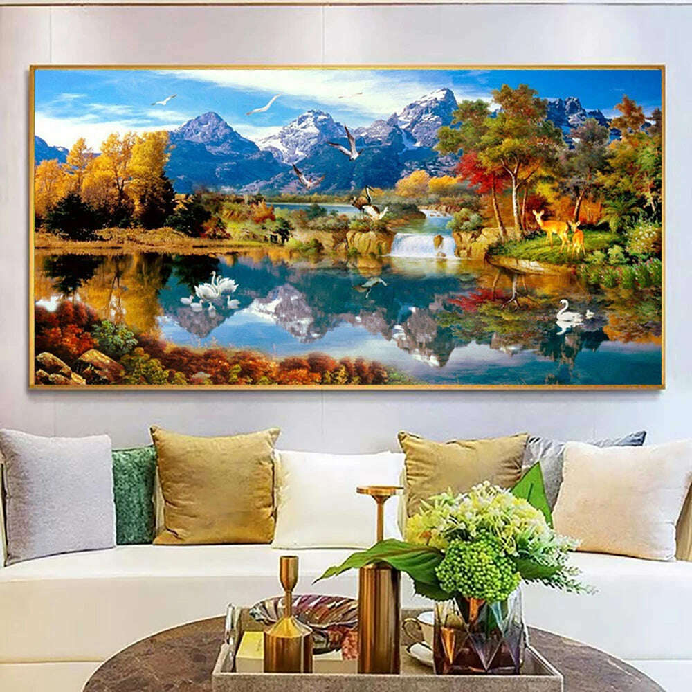 KIMLUD, Diy Diamond Painting Kits Modern Art Nature Landscape Wall Painting Handmade Diamond Embroidery Living Room Bedroom Home Decor, KIMLUD Womens Clothes