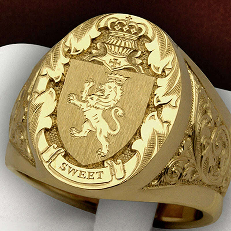 KIMLUD, Domineering Crown Lion seal Vintage Gold Color Rings for Men Fashion Wedding Jewelry Gift Accessoires Chunky Rings, KIMLUD Womens Clothes