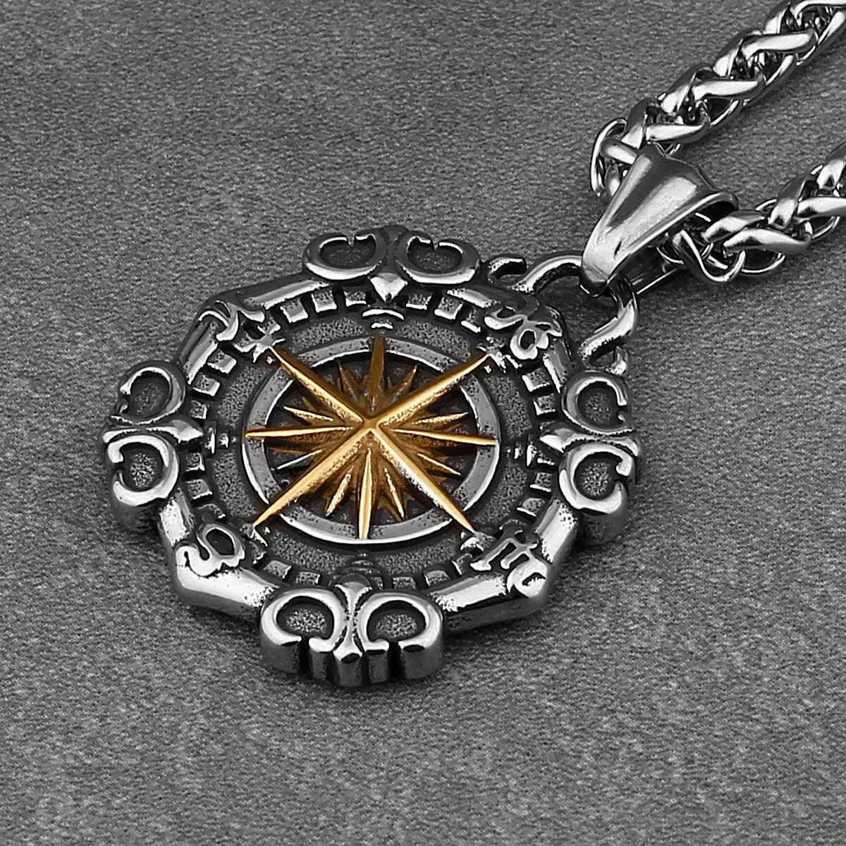 Domineering Xinghai Compass Street Hip-hop Pendant Men and Women Fashion Charm Creative Stainless Steel Pendant Necklace Gift - KIMLUD