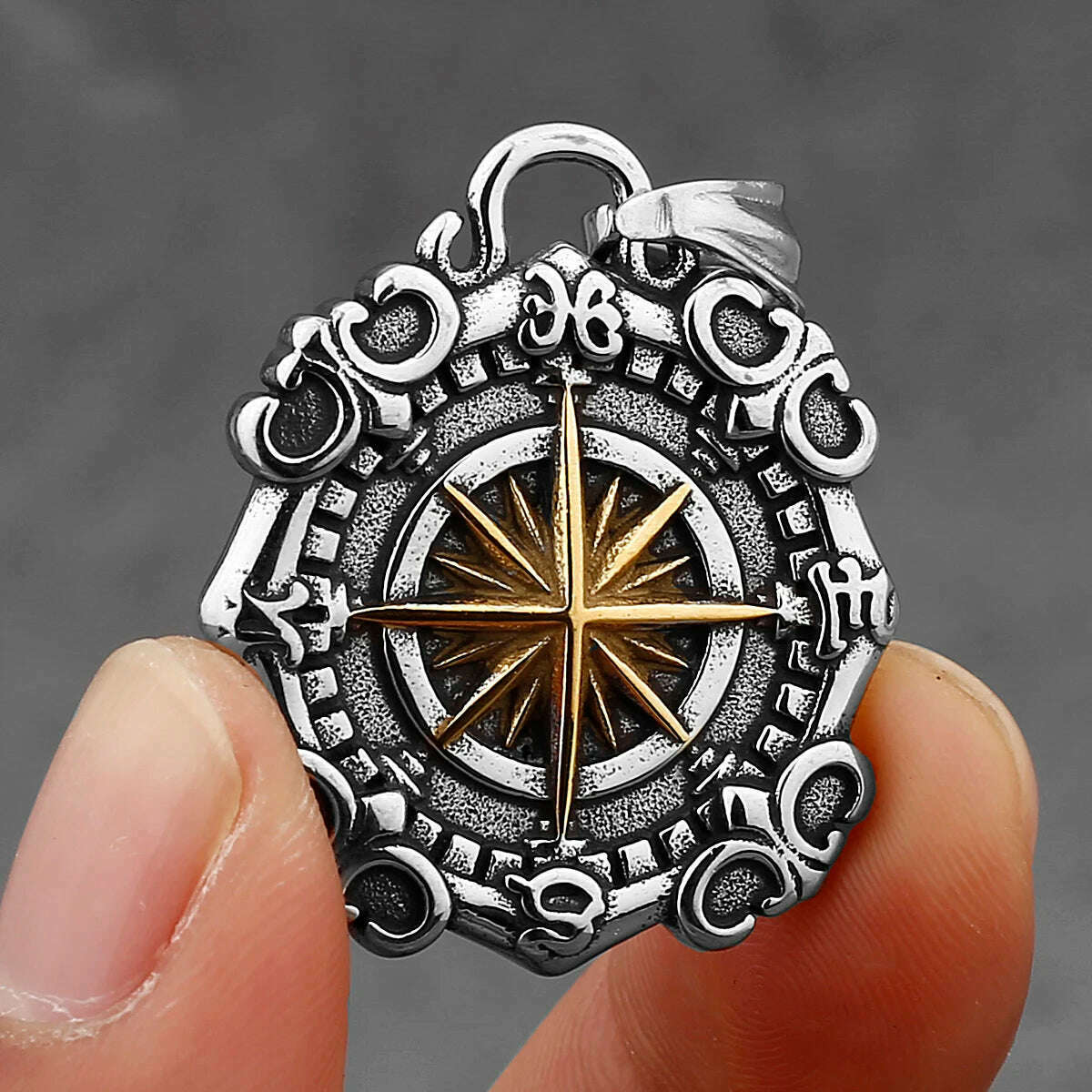 Domineering Xinghai Compass Street Hip-hop Pendant Men and Women Fashion Charm Creative Stainless Steel Pendant Necklace Gift - KIMLUD