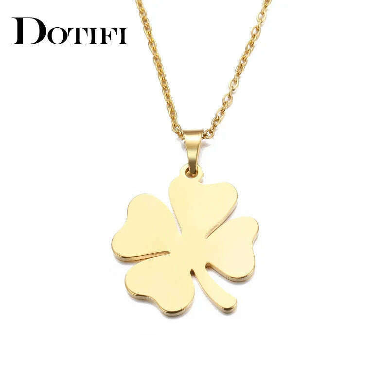 DOTIFI Stainless Steel Necklace For Women Man Lover's Clover Gold Color Pendant Necklace Engagement Jewelry - KIMLUD