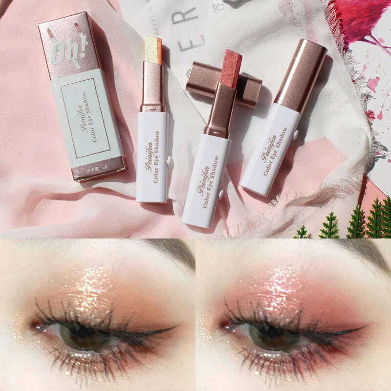 KIMLUD, Double Color Glitter Eye shadow Stick Pencil Eyeshadow Makeup Waterproof Bicolor Shimmer Cosmetics Beauty Makeup Tool, KIMLUD Womens Clothes