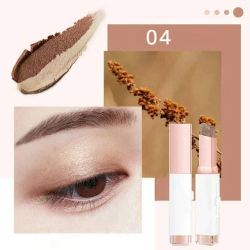 Double Color Glitter Eye Shadow Stick Pencil Eyeshadow Makeup Waterproof Bicolor Shimmer Lazy Cosmetics Beauty Makeup Tool - KIMLUD