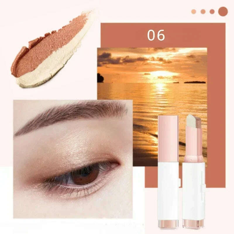 KIMLUD, Double Color Glitter Eye Shadow Stick Pencil Eyeshadow Makeup Waterproof Bicolor Shimmer Lazy Cosmetics Beauty Makeup Tool, 06, KIMLUD APPAREL - Womens Clothes