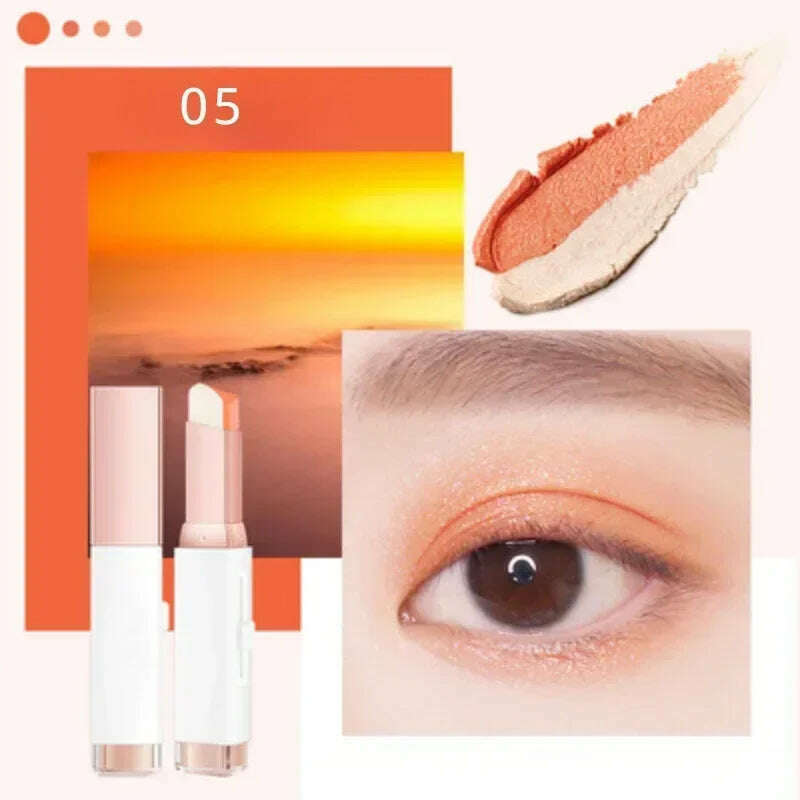 Double Color Glitter Eye Shadow Stick Pencil Eyeshadow Makeup Waterproof Bicolor Shimmer Lazy Cosmetics Beauty Makeup Tool - KIMLUD