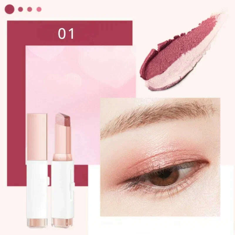 KIMLUD, Double Color Glitter Eye Shadow Stick Pencil Eyeshadow Makeup Waterproof Bicolor Shimmer Lazy Cosmetics Beauty Makeup Tool, 01, KIMLUD APPAREL - Womens Clothes