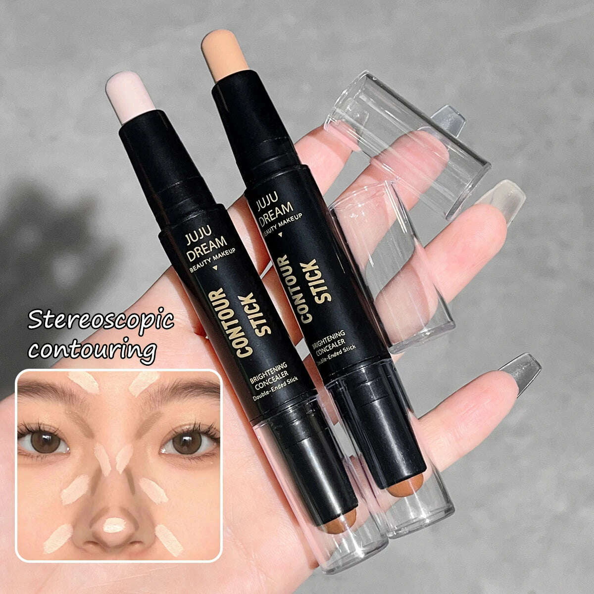 Double-ended dual-purpose high-light trimming stick, three-dimensional contour, nose shadow, facial shape, brighten and trimming - KIMLUD