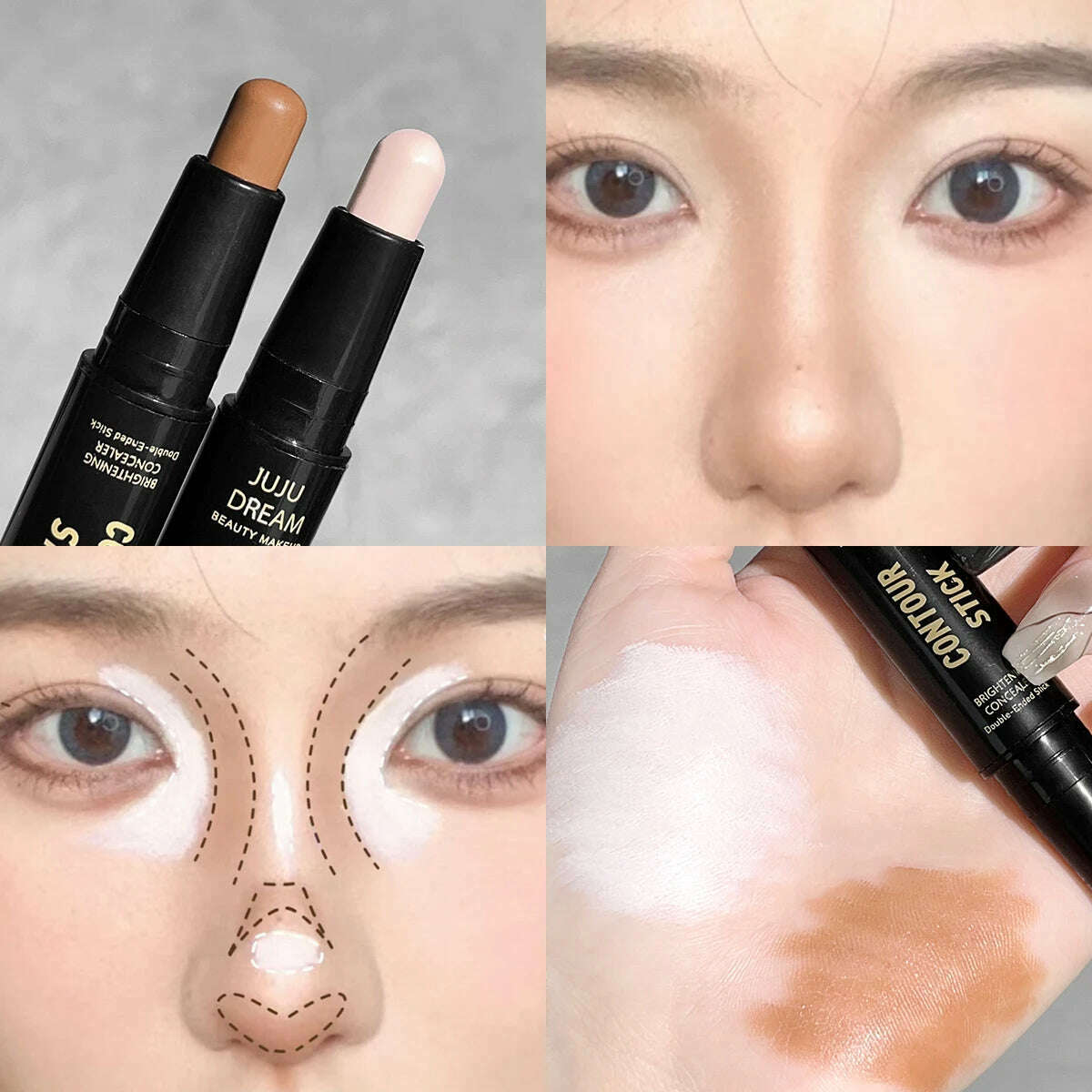 Double-ended dual-purpose high-light trimming stick, three-dimensional contour, nose shadow, facial shape, brighten and trimming - KIMLUD