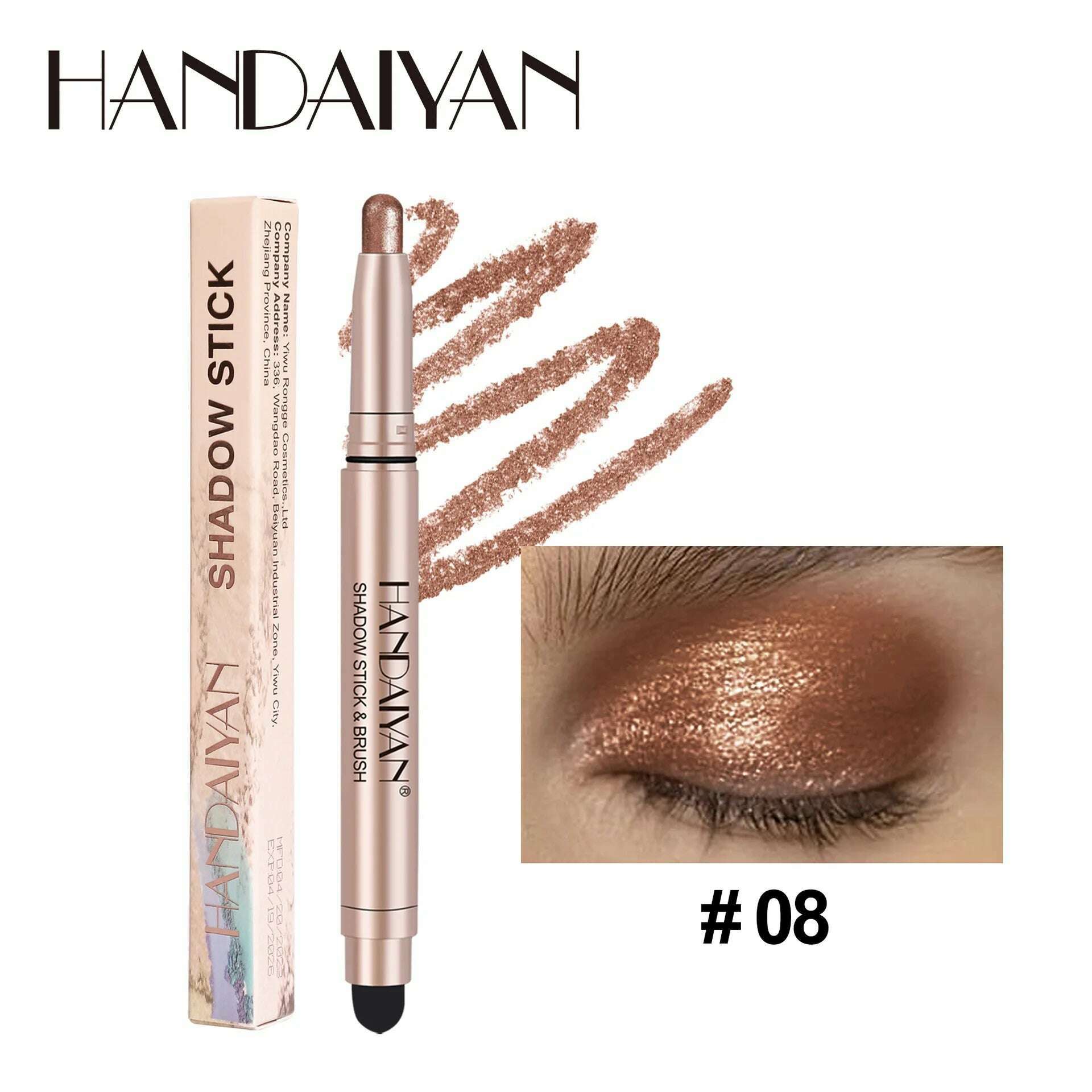 Double-head Eyeshadow Stick Diamond Shimmer Highlighter Pencil Pearl Pigment Long Lasting Cream Eye Shadow Matte Brush Pen - KIMLUD