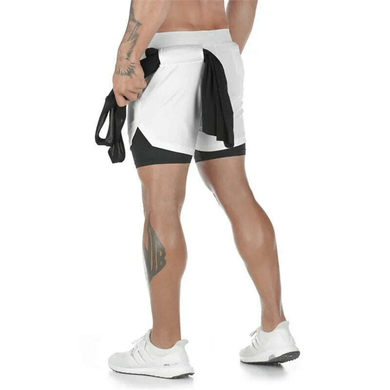 Double Layer Quick Dry Fitness Training Shorts for Men 2-in-1 Sports Jogging Gym Workout Summer Casual Shorts - KIMLUD