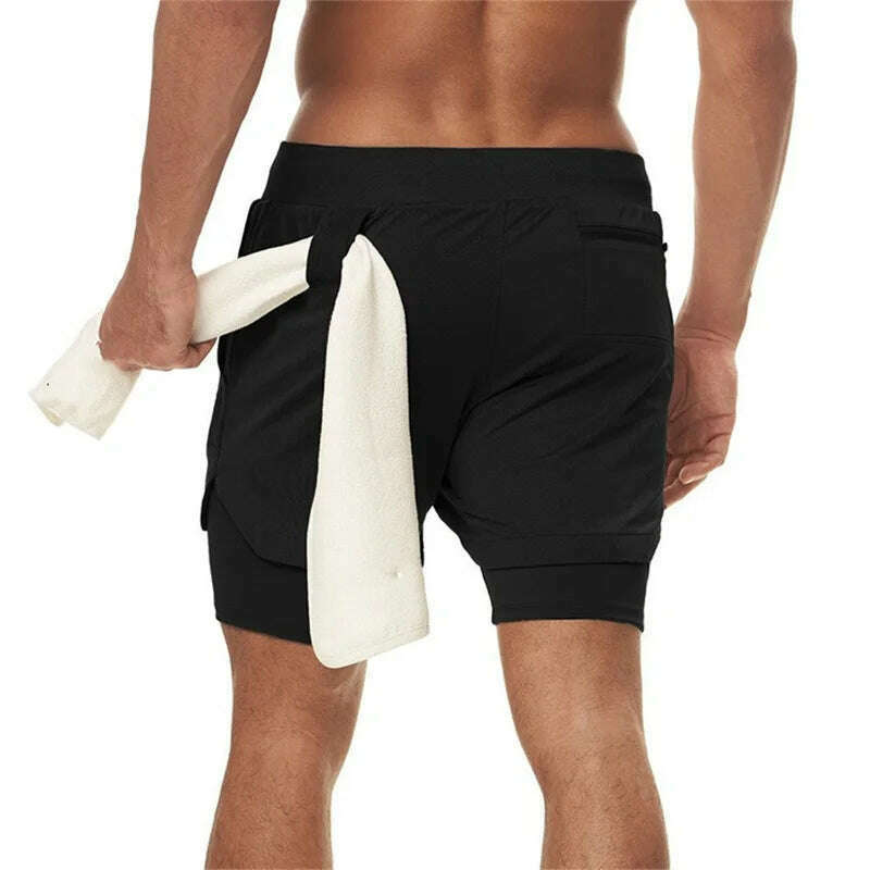 Double Layer Quick Dry Fitness Training Shorts for Men 2-in-1 Sports Jogging Gym Workout Summer Casual Shorts - KIMLUD