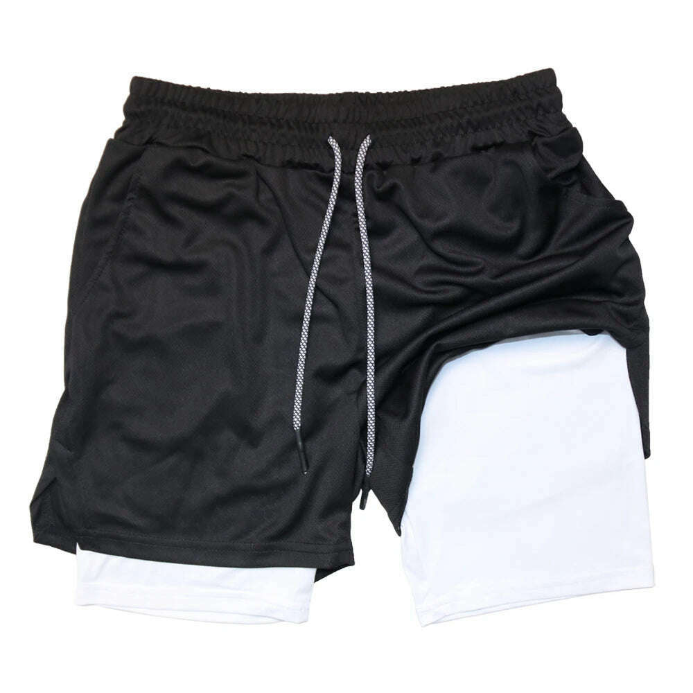 Double Layer Quick Dry Fitness Training Shorts for Men 2-in-1 Sports Jogging Gym Workout Summer Casual Shorts - KIMLUD