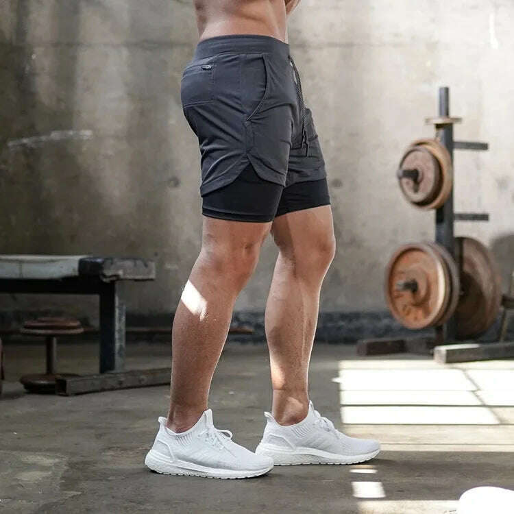 Double Layer Quick Dry Fitness Training Shorts for Men 2-in-1 Sports Jogging Gym Workout Summer Casual Shorts - KIMLUD