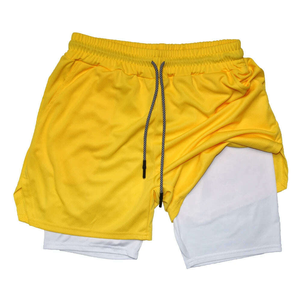 Double Layer Quick Dry Fitness Training Shorts for Men 2-in-1 Sports Jogging Gym Workout Summer Casual Shorts - KIMLUD