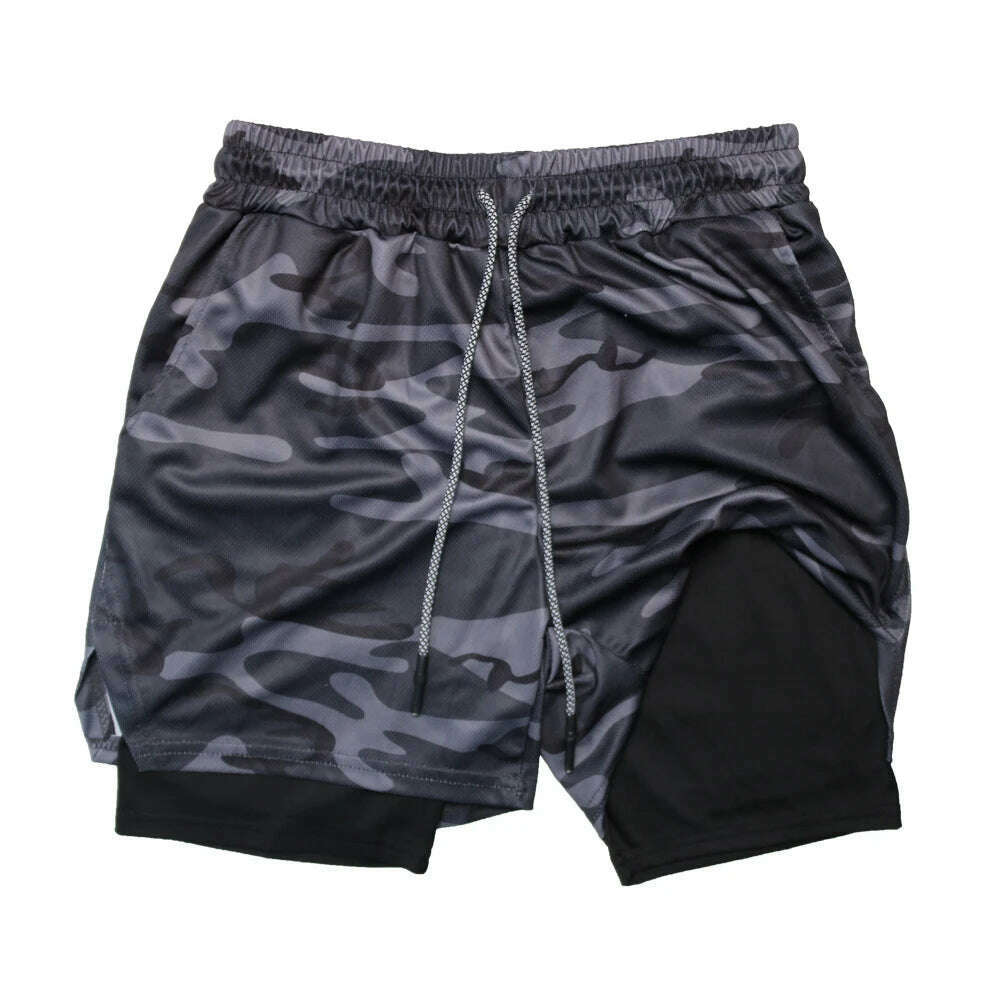 Double Layer Quick Dry Fitness Training Shorts for Men 2-in-1 Sports Jogging Gym Workout Summer Casual Shorts - KIMLUD