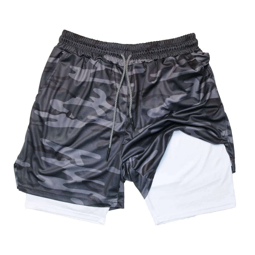 Double Layer Quick Dry Fitness Training Shorts for Men 2-in-1 Sports Jogging Gym Workout Summer Casual Shorts - KIMLUD