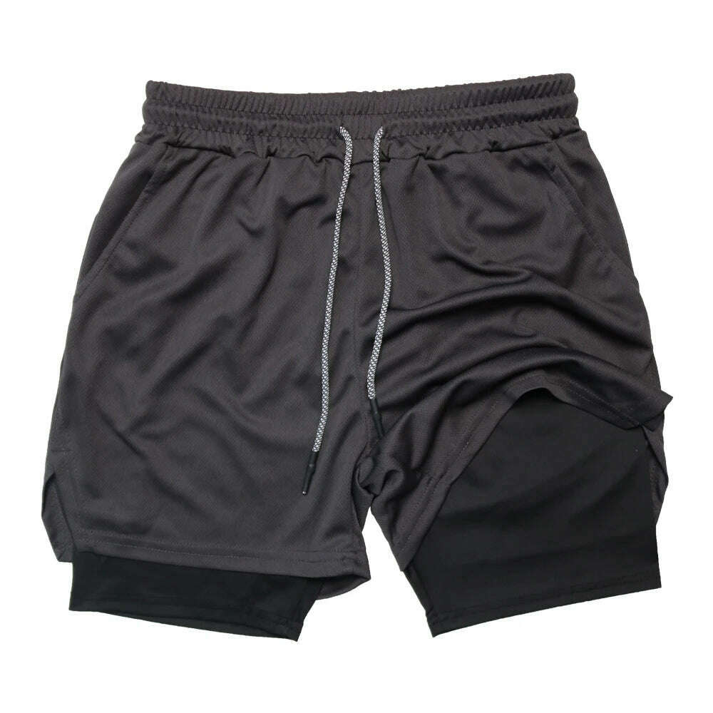 Double Layer Quick Dry Fitness Training Shorts for Men 2-in-1 Sports Jogging Gym Workout Summer Casual Shorts - KIMLUD